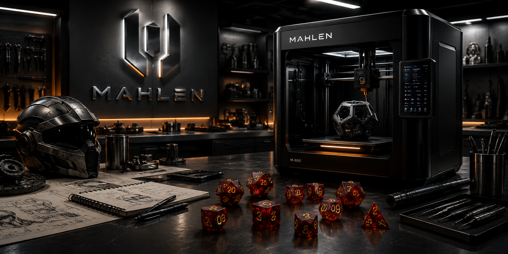 MAHLEN metallic emblem and wordmark